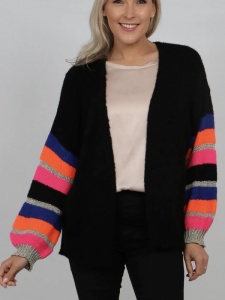Striped Sleeve Cardigan - Black